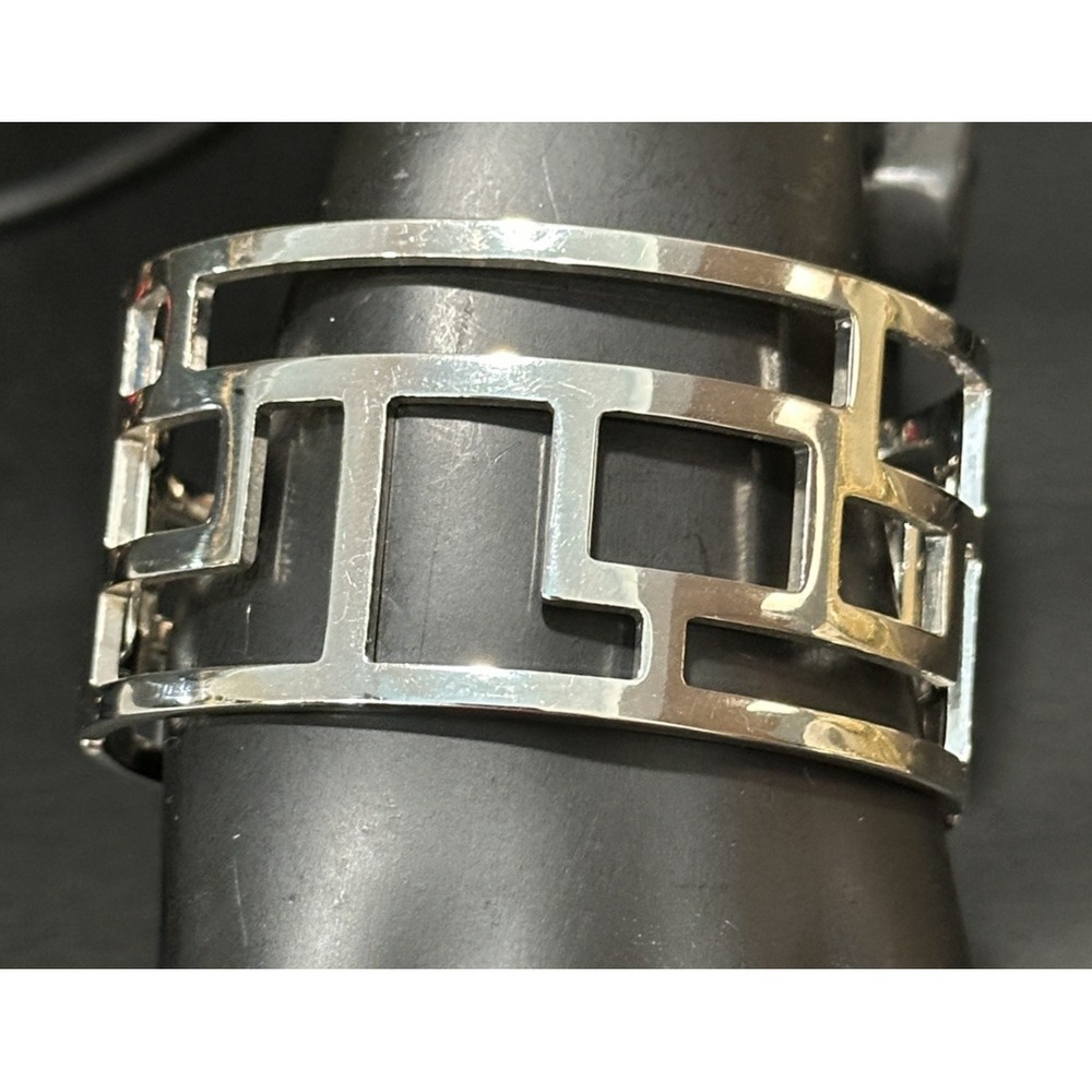 Silver Tone‎ Geometric Openwork Clamper Bracelet  Modern Architectural Statement